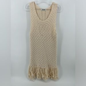 Do + Be Women's Dress Size S Beige Fringe Boho Crochet Beach Coverup Vacation